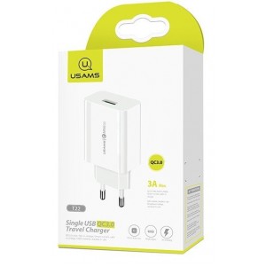 Adapter Usams US-CC083 T22 Single USB QC3.0 Travel Charger (EU) White